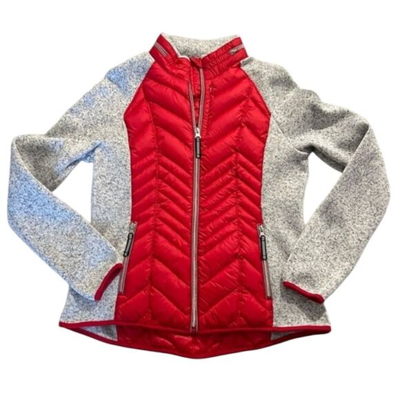 Xersion Red and Gray Mixed Media Puffer Zip Up Jacket Size Medium - Picture 1 of 16